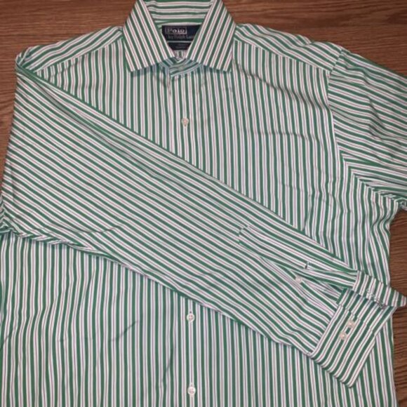 Polo Ralph Lauren Regent Custom Fit Green Button Up Shirt Striped 15.5 32/33 Men - Picture 1 of 9